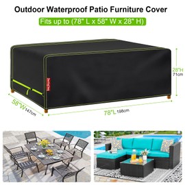 ZhenXingCheng Patio Furniture Covers Waterproof, Rectangular Outdoor Table Covers with 4 Windproof Buckles, No Tears Anti UV No Fading- Fit as Patio Waterproof Table Trap (Rectangular-78"Lx58"Wx28"H)