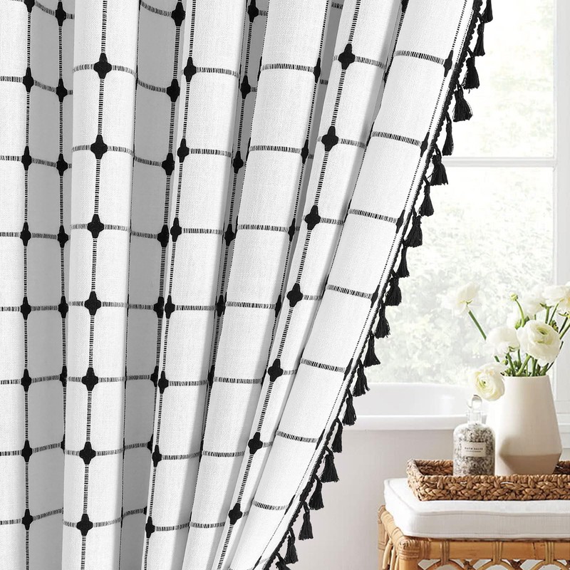 MitoVilla White Black Boho Shower Curtains for Modern Farmhouse Bathroom