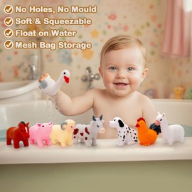 Mould Free Baby Bath Toys - 8PCS Toddler Bath Toys for 1 2 3 Year Olds Boys Girls, No Hole No Mould Farm Animals Kids Bath Water Toys with Bath Toy Storage Mesh Bag