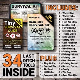 DIY - Ultimate EDC Basic Pocket Survival Kit: 34-in-1 Build Bundle: Pocket 30 Kit + Tiny Survival Guide + Survival Tin Kit/Do-It-Yourself Emergency, Disaster Kit - Great Gift!