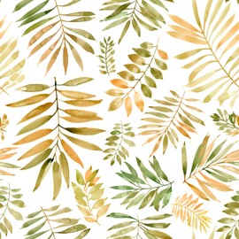 VaryFloral White Floral Wallpaper 30.5cmx300cm Peel and Stick Wallpaper Yellow Green Palm Leaves Contact Paper Watercolor Removable Sticky Back Plastic Thickened Texture Wall Stickers for Bedrooms