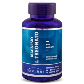 MAGNESIO L- TREONATO - Maklen Treonato de Magnesio con Omega 3 - Apoyo Cognitivo y Memoria - Capsulas Veganas Vcaps® de 1,000 mg