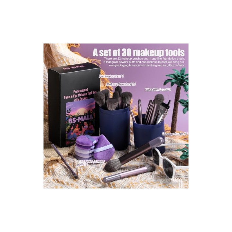 BS-MALL Set De 28 Brochas De Maquillaje Brocha Triangular Premium