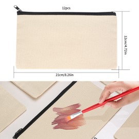 ZHENGYYUU DIY Blank Fabric Bag, Travel Toiletry Bag, Cosmetic Bags with Zip, Makeup Bag, Bridesmaids Gift Pencil Case, Small Pencil Case for Travel, beige, Minimalist