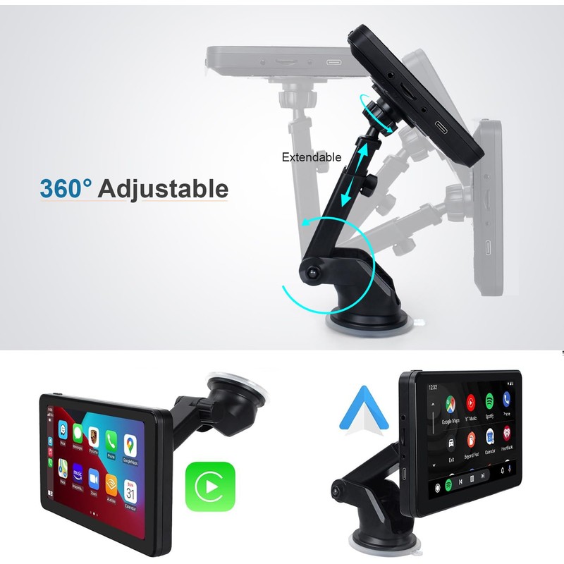 7" HD Apple CarPlay & Android Auto Screen for Car