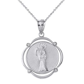Claddagh Gold Sideways Crosses 925 Sterling Silver Santa Muerte (Grim Reaper) CZ Round Frame Pendant Necklace, 22"