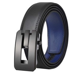 JunLTX Men's Belt, Auto-Lock Type, No Holes, Work, Gentleman's Business, Casual, Automatic Buckle, Stepless Adjustable, Width: 1.4 inches (3.5 cm), E. Black & Blue, 130