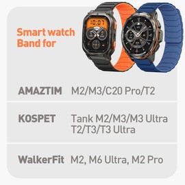 Magnetic Watchband Compatible with AMAZTIM M2/M3/T2/T3, Silicone Sport Strong Magnet Strap for KOSPET Tank M2/M3/M3 Ultra/T2/T3/T3 Ultra Smart Watch, Compatible with Round, Square Smart Watch (2 Pack A)