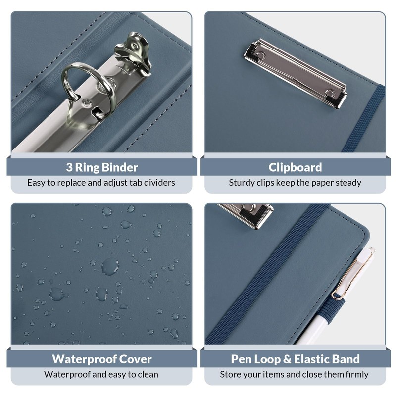 SKYDUE 3 Ring Binder with Clipboard 1 Inch, 13.2" ×