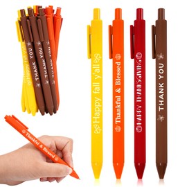 Whaline 32Pcs Funny Fall Thanksgiving Pens Set Brown Red Orange Yellow Thankful Ballpoint Pens Plastic Black Ink Pens for Autumn Home Office School Teaching Writing Activity Rewards Party Gift Decor