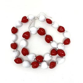 Utama Hawaiian Kukui Nut Lei Necklace - Adjustable 32 Inch - Great for Graduation & Parties (Red and White)