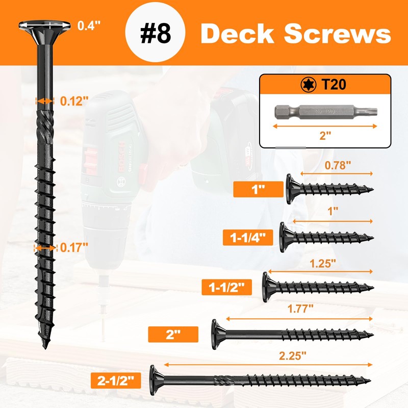 #8 x1-1/2 Deck Screws, 250Pcs Star Drive Wood Screws, Rust
