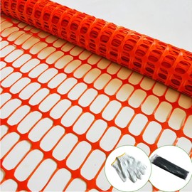 PotatoLife Plastic Mesh Fence, Extra Strength 40''x100' Roll with 50 Zip Ties, Resuable Temporary Netting for Garden Fencing, Snow Fencing, Animal Barrier, Poultry, Deer, Dog, Construction, Orange