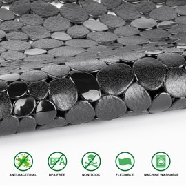 WELTRXE Shower Mat Non Slip Anti Mould Bathtub Mat For Bathroom Safety, Anti Slip Bath Mats, Anti Skid Oval PVC Bath Tub Mat with Grip Suction Cups & Drain Holes, Machine Washable, Black, 69 x 36 cm