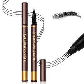 Apooliy Microblading Eyebrow Pen，Waterproof Eye Brow Pencils with 4 Fork Tip，Create Natural Hair-Like Brows, Last All-Day,Dark Brown