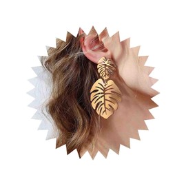 Cybche Boho Palm Leaf Earrings Gold Leaf Stud Earrings Monstera Leaf Earrings Exaggerated Leaf Drop Earrings Metal Leaf Statement Earrings Jewellery for Women, Zinc, No Gemstone