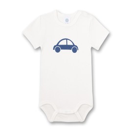 Sanetta Bodysuit Short Sleeve White | High Quality and Sustainable Bodysuit for Boys Made of Organic Cotton Short Sleeve Bodysuit with Car Artwork | Baby Bodysuit Size, White Pebble