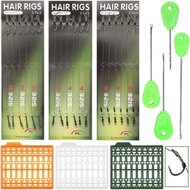 Carp Fishing Hair Rigs Carp Tackle Boilie Stopper Kit, 25Pcs Braided Thread Boilies Bait Carp Rigs with 3 Extender Boilie Bait Stops and Stringer Needle