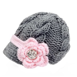 Bestknit Handmade Newborn Toddler Baby Girls Crochet Knit Brim Cap Hat Medium Grey
