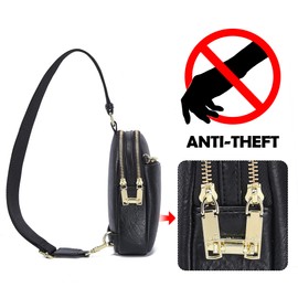 INICAT RFID Blocking Sling Bag Leather Crossbody Bags for Women Fanny Pack Cross Body for Woman Chest Bag for Travel 1.9L（Black Anti Theft）