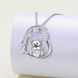 PELOVNY Teddy Bear Crystal Necklaces for Women 925 Sterling Silver Bear Birthstone Necklace Birthday Valentines Day Teddy Bear Jewelry Gifts for Mom Daughter Wife, Sterling Silver, No Gemstone
