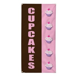 Vertical Vinyl Banner Multiple Sizes Cupcakes Bakery Business Advertisement Restaurant and Food Outdoor Weatherproof Industrial Yard Signs 8 Grommets 96x48Inches