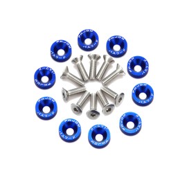 x xotic tech 10 Pcs Fender Bumper Washer Bolt M6x20mm T6 Grade CNC Billet Aluminum Washer Engine Bay Dress Up Kit (Blue)