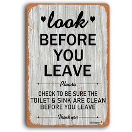 AUCCMORLY Aluminum Look Please Before you Leave Signs, Help Keep Toilet Sink Clean, 8"x12" Metal Sign for Bathroom Decor