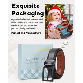 AWAYTR Boys Genuine Leather Belt - Reversible Black and Brown Leather Belt for Kids Casual Jeans (100cm,Black Buckle-Black+Brown)