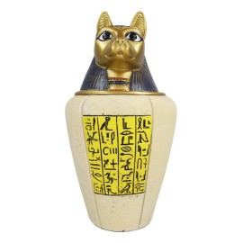 Ancient Egyptian Feline Cat Goddess Bastet Canopic Jar Memorial Urn Figurine
