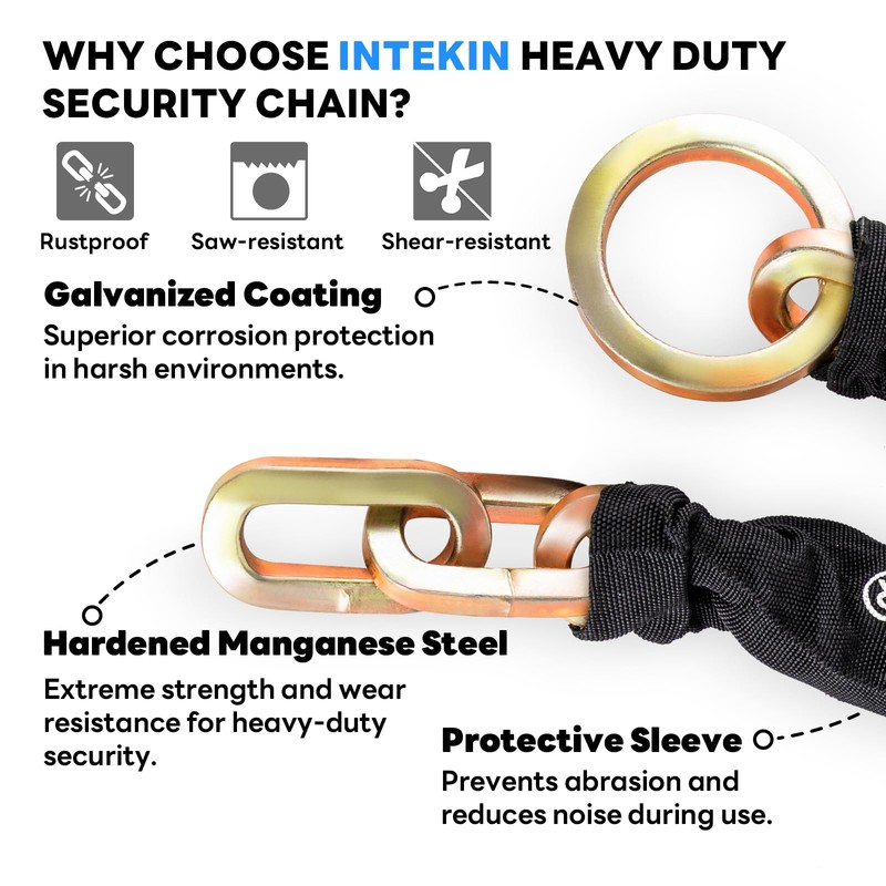 INTEKIN Maximum Security Chain 5 ft x 1/2" Thick Bicycle