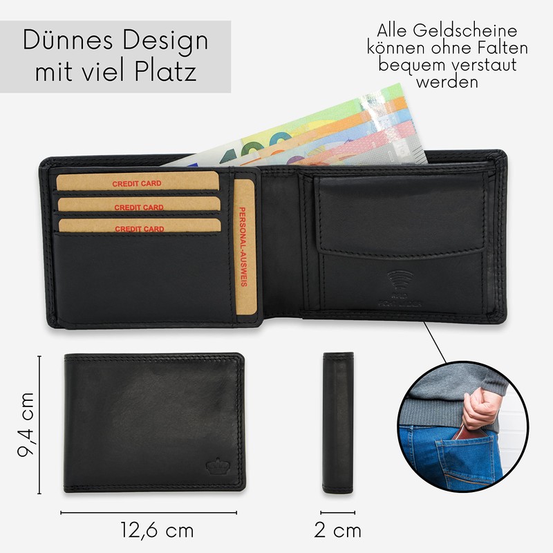 Baur Men's Genuine Leather Wallet with RFID Protection, Landscape Format,