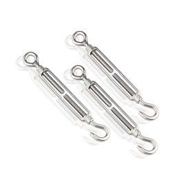 Qjaiune 3Pcs M5 Turnbuckle Hook & Eye Turnbuckles, 304 Stainless Steel Turnbuckle Adjustable Wire Rope Tensioner, Heavy Duty Turnbuckle for Cable Wire Rope Tension, Sun Shade, Tent Installation