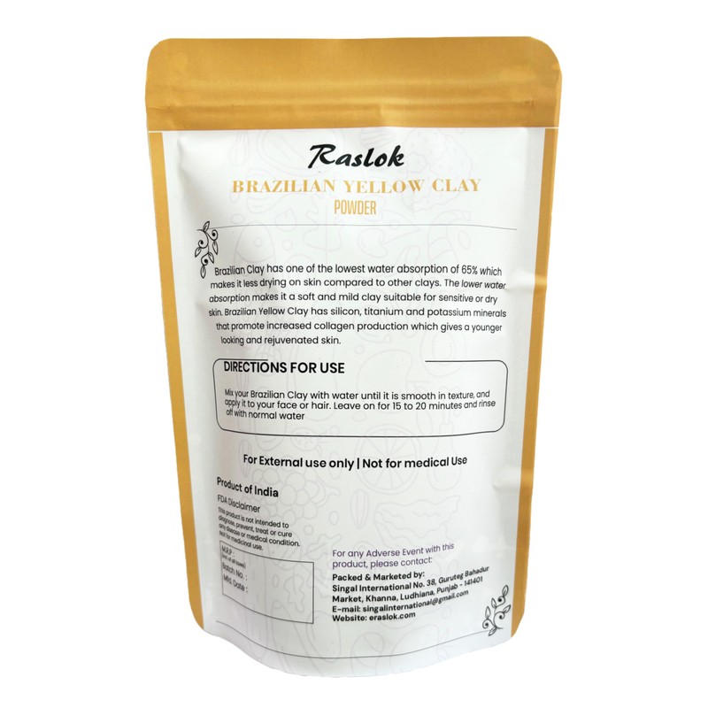 Raslok Brazilian Yellow Clay | For Face Masks, DIY Soap