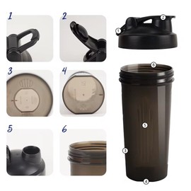 Protein Shaker Bottle with Mixing Ball, 650 ML (20oz) Premium Matte Black, Leak-Proof Flip Cap