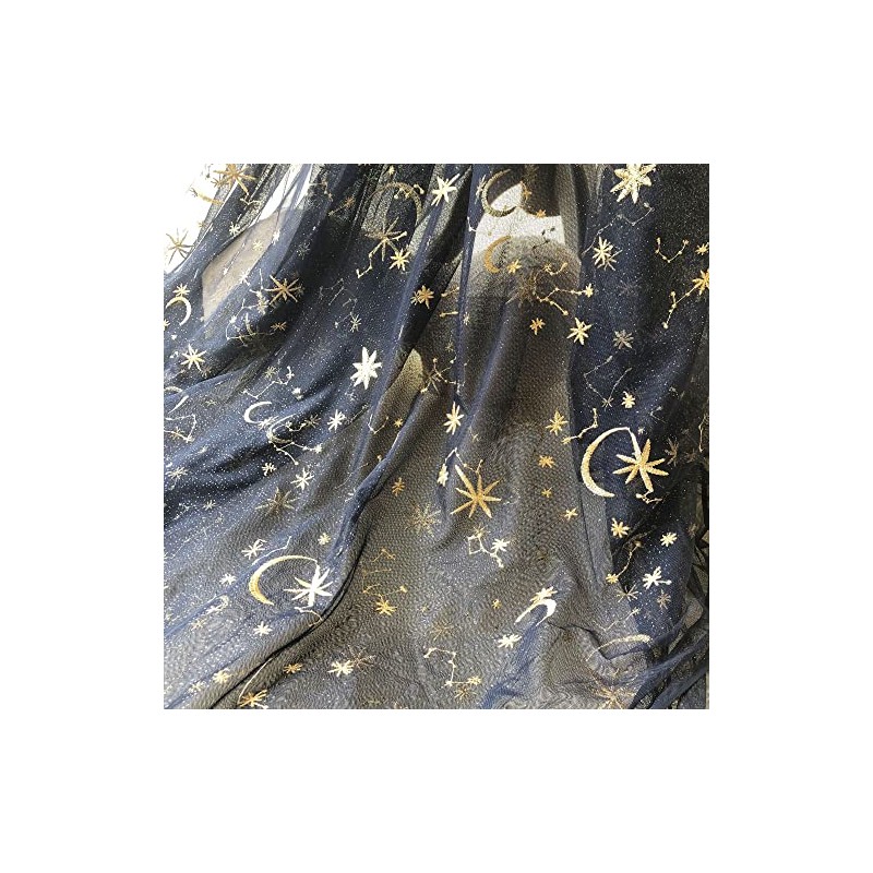 Golden Star Lace Fabric by The Yard Embroidery Stars Moon
