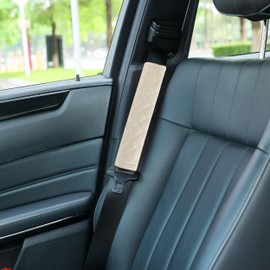 Amooca Automotive Seat Belt Cover Soft Suede Universal Fit Seatbelt Shoulder Pad Neck Protector Cushions for SUV Trucks Airplane Backpack 2 Pack Beige