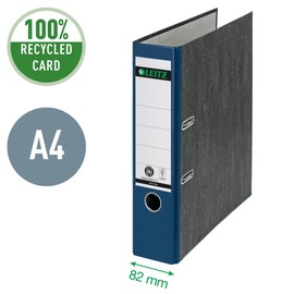 Leitz 180° Lever Arch File, Classic Marbled, CO2 neutral, 100% Recycled Card, 10805035, Blue