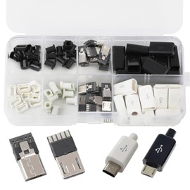 Harrisen 20 Set Micro USB Welding Male with Plastic Case, Micro USB Type B 5 Pin Male Kit, USB Type B Jack Plug Solder Plug Adapter for DIY (10 Set Black and 10 Set White)