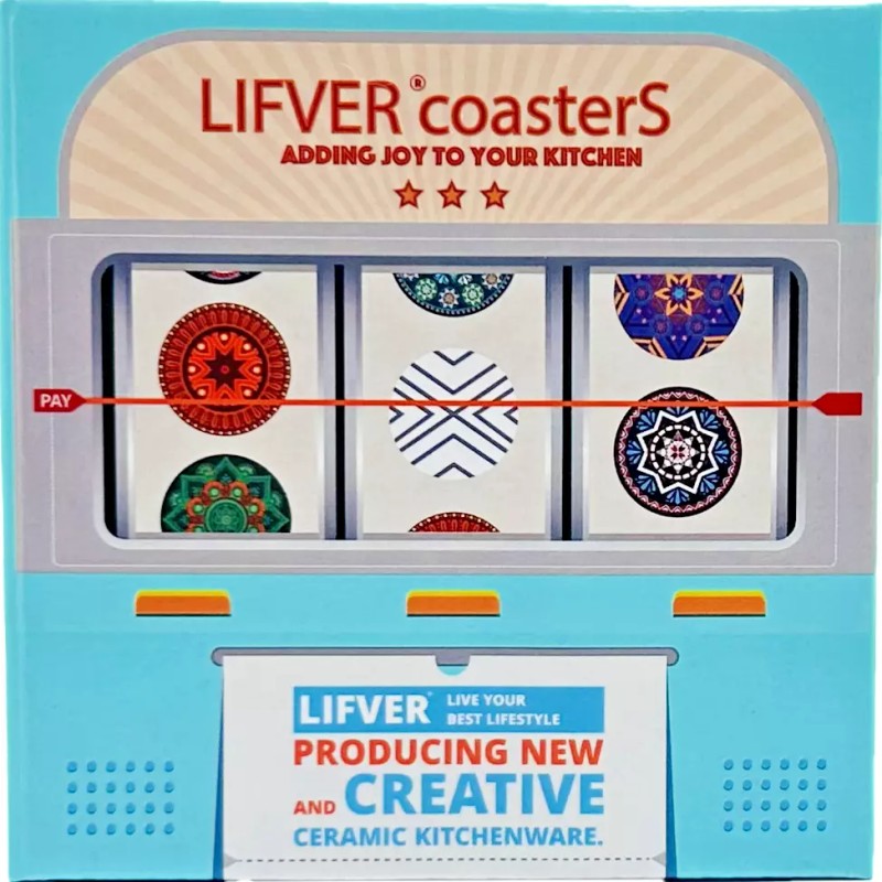 LIFVER Drink Coasters 6pk Absorbent Coaster Marble Style Ceramic 4in