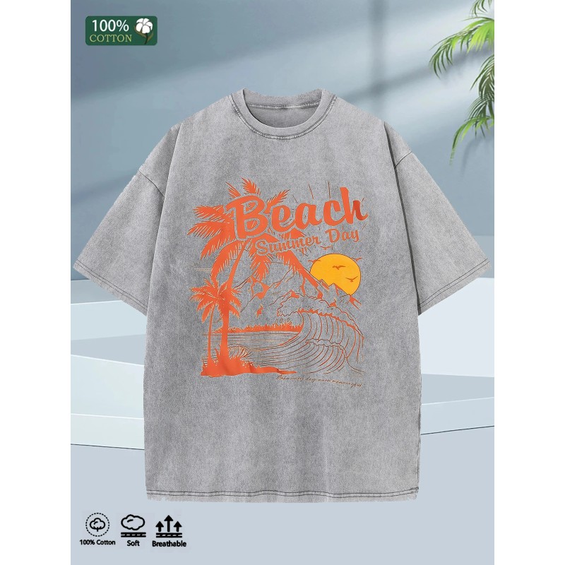 2025 Summer Mens Cotton Tshirt 100 Cotton Oversized Washed Soft