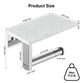 BATHLAVISH Toilet Paper Holder with Marble Shelf, 304 Stainless Steel Tissue Hand Holder Wall Mounted Toilet Paper Roll Hold with Phone Shelf for Bathroom Kitchen Washroom Bedroom, Chrome