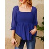 Holipick - Blusa de manga 3/4 abombada, cuello cuadrado, fruncida,
