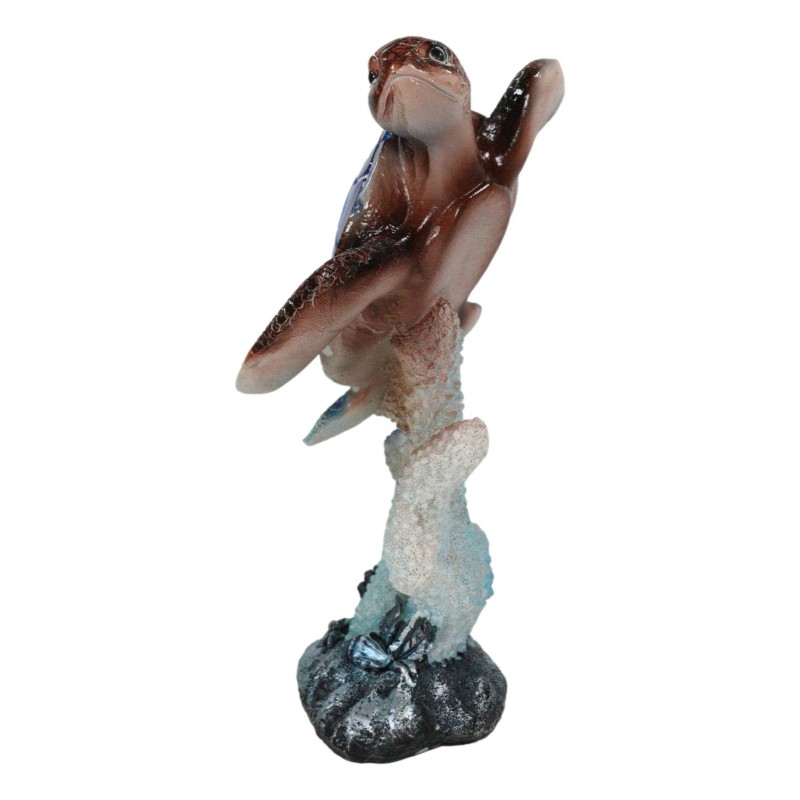 Nautical Ocean Blue Giant Sea Turtle Swimming By White Corals