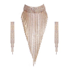 EVER FAITH Women's Crystal Bib, Statement Long Tassel Choker, Necklace, Costume Jewellery, Rhinestone