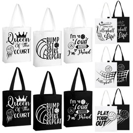 SilTriangle 12 Pcs Volleyball Canvas Tote Bag Volleyball Bags Party Favor Volleyball Gifts Bulk for Volleyball Players Students Teachers Friends Teammate Volleyball Birthday Party Supplies