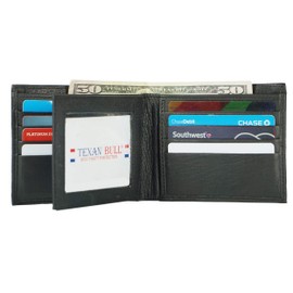 Texan Bull Wallet for Men-Genuine Leather RFID Signal Blocking Bifold MultiCard Wallet Purse (Black)