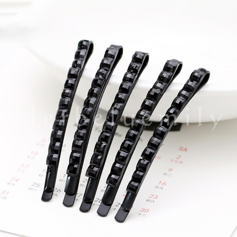 Herbeluemily Hair Pin, Rhinestone, Bijou, Sparkle, Black, Elegant, Set of