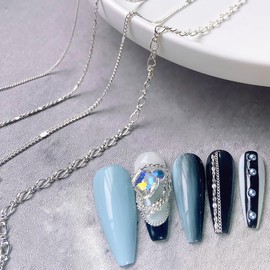 Nail Chain Charms, 6 Styles 3D Metal Nail Art Chain, Silver Nail Chain Decoration, Glitter Nail Art Design Chains Punk Nail Studs Jewelry Accessory Nails Supply for Women DIY Manicure Tips Decor