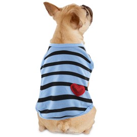 Pet Dog Striped T-Shirt Dogs Cats Cotton Vest Spring Summer Pet Apparel Tee Shirt Suitable for Small Medium Large Pets French Bulldog Bichon Clothes, Blue, Large
